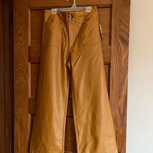 Maeve Golden Mustard Leather Colette Wide Leg Pants